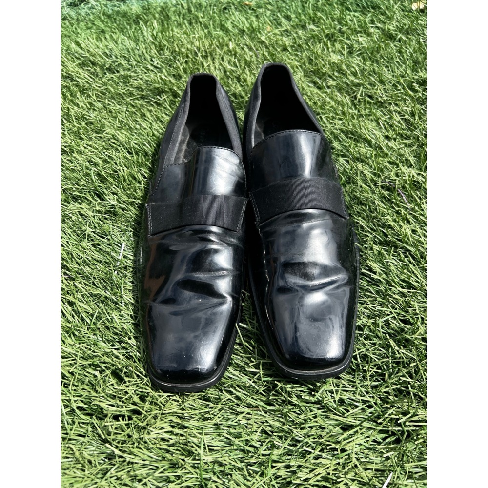 Calvin Klein Mens Black Patent Leather Loafers Square Toe Formal Dress Shoes 10